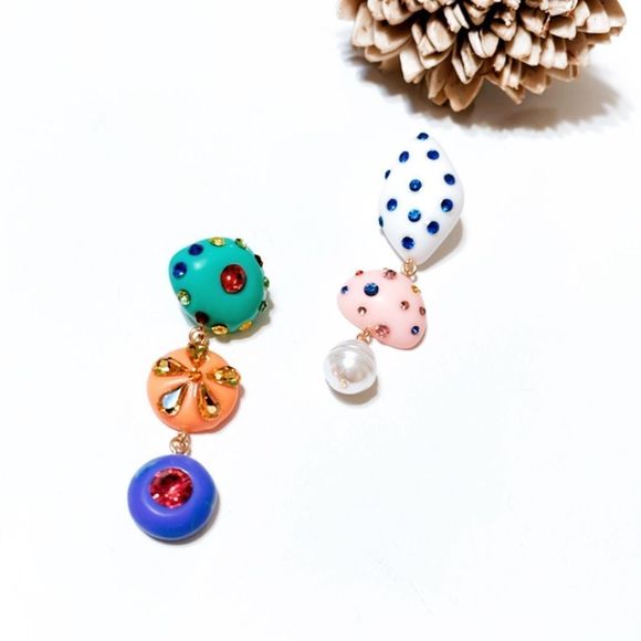 Pearl drop geo earrings M14 - Picture 3 of 7